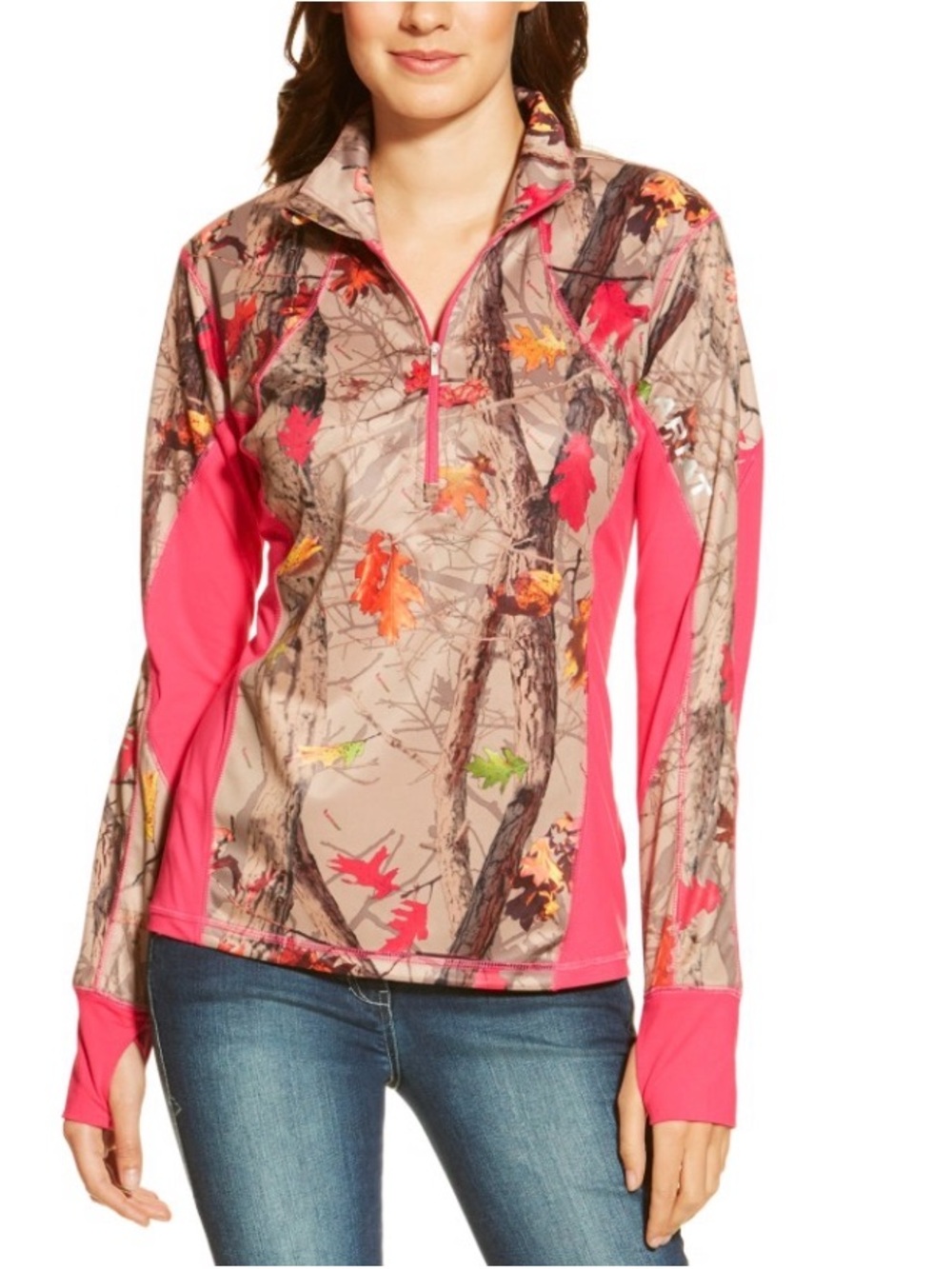 Ariat Hotleaf Pink Camo Quarter-Zip Performance Shirt